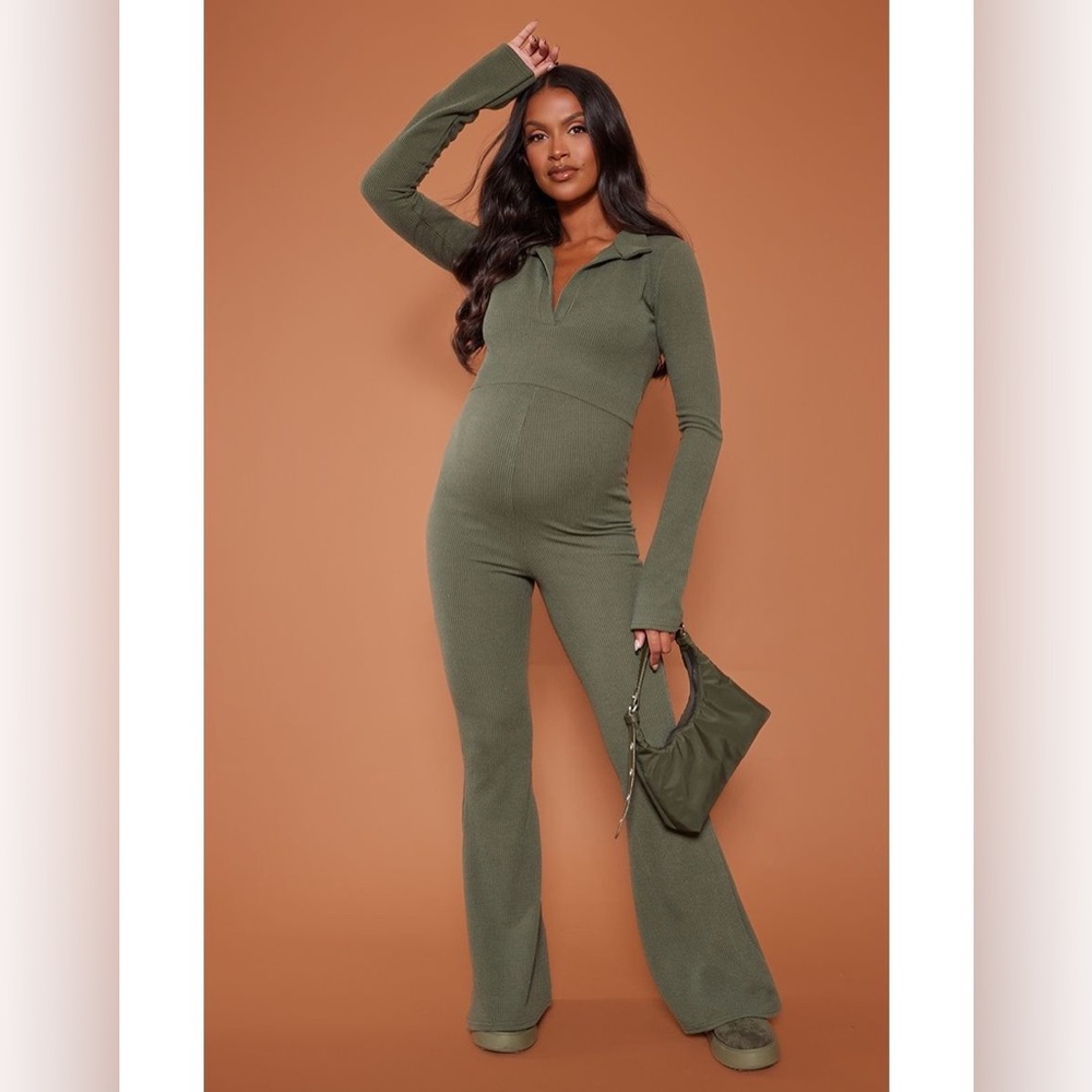 PrettyLittleThing Maternity Olive Collared Jumpsuit